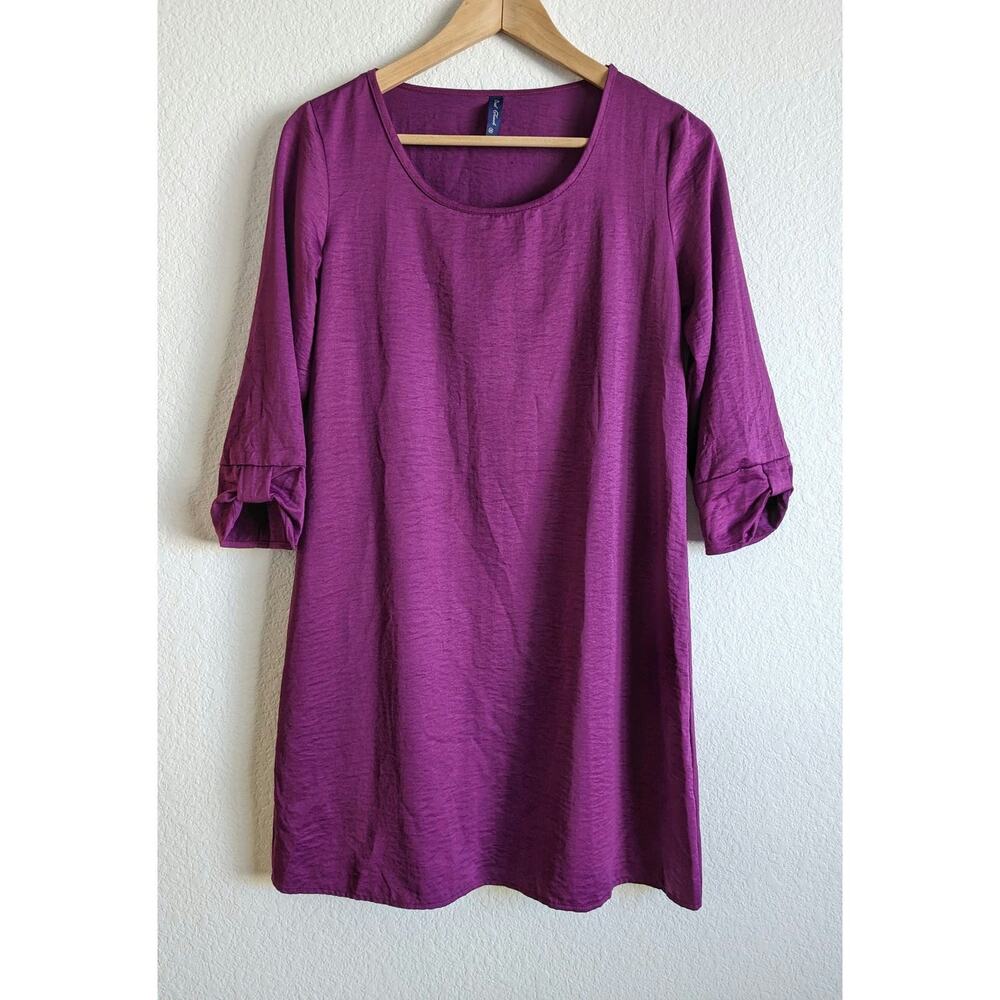 FINAL TOUCH Purple 3/4 Sleeve Shift Dress Size Small
